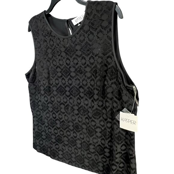 Kasper Cami Tank Top XL Black Burnout Velvet Knit Modern Classic Whimsygoth NEW - Picture 3 of 15
